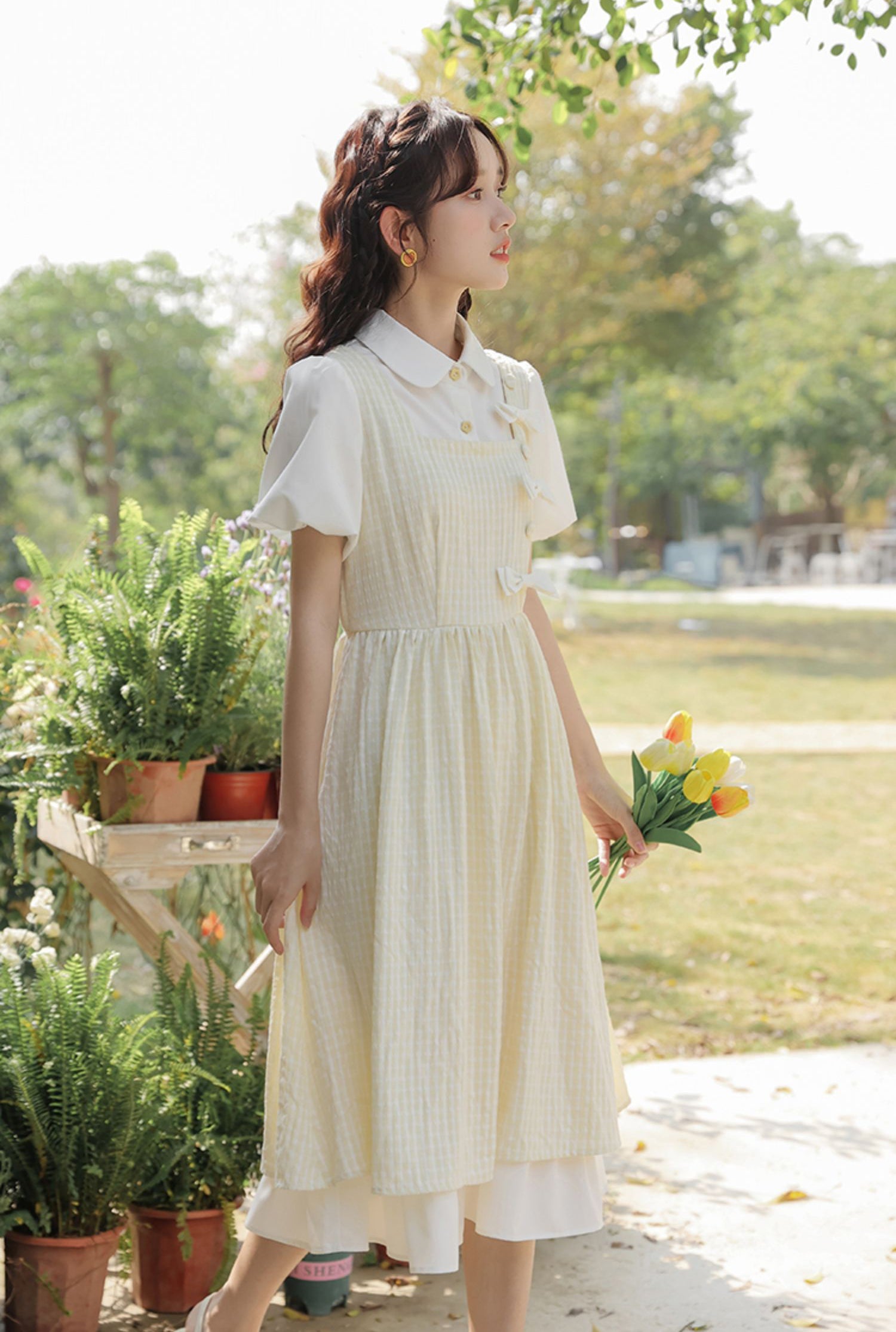 Gingham Bows Twofer Dress Maxct