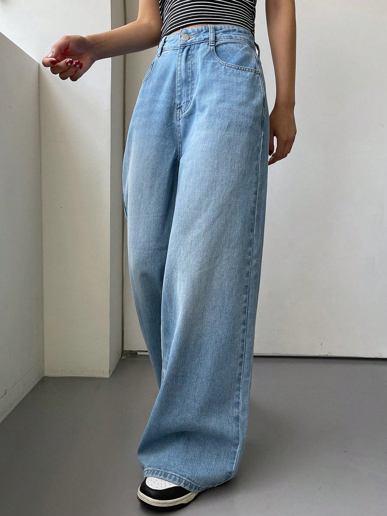 Maxct Women's Loose Fit Wide Leg Casual Denim Pants With Pockets