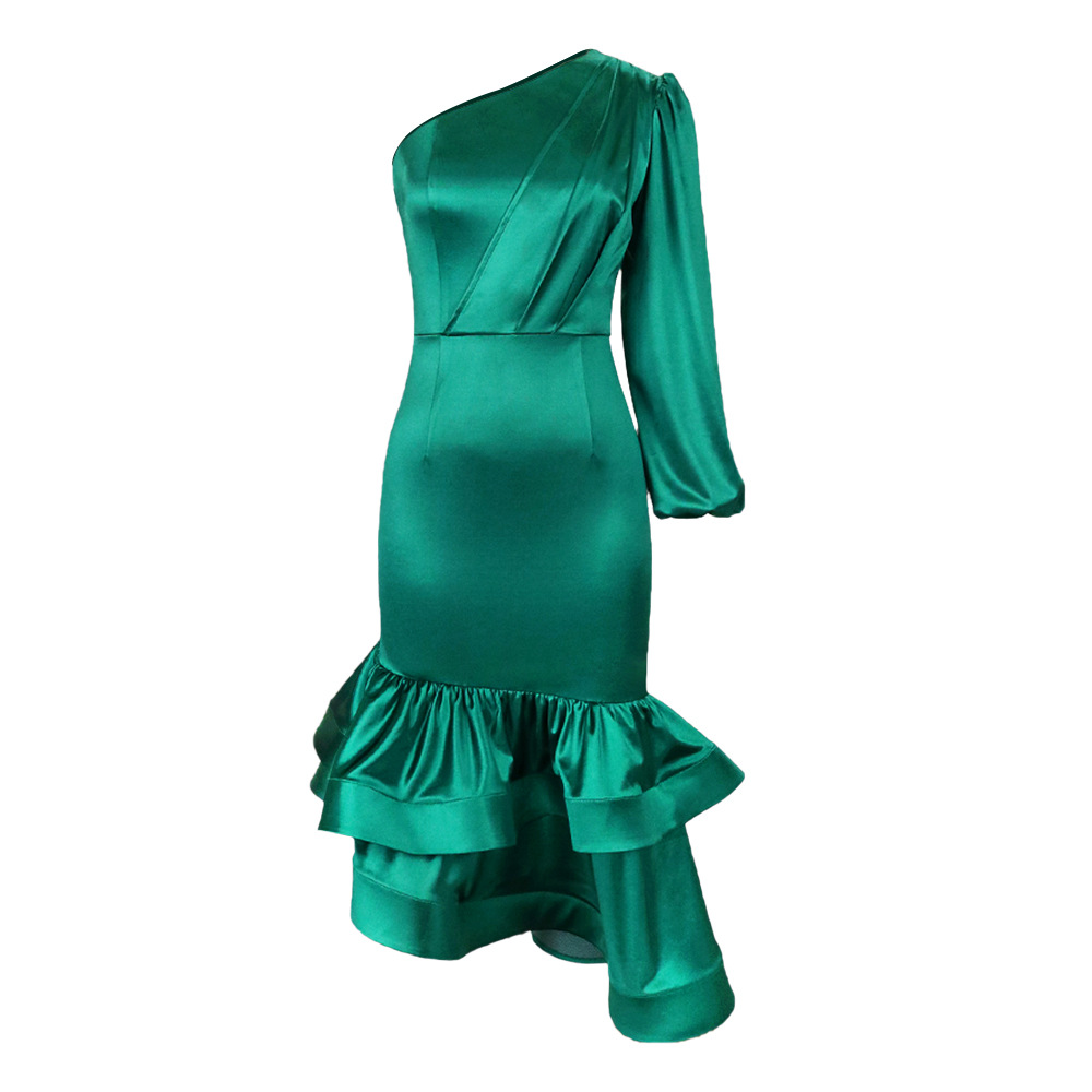 Maxct Autumn New Multi-Color Optional One-Shoulder Oblique Collar Dress Banquet Hip Bridesmaid Dress Dresses