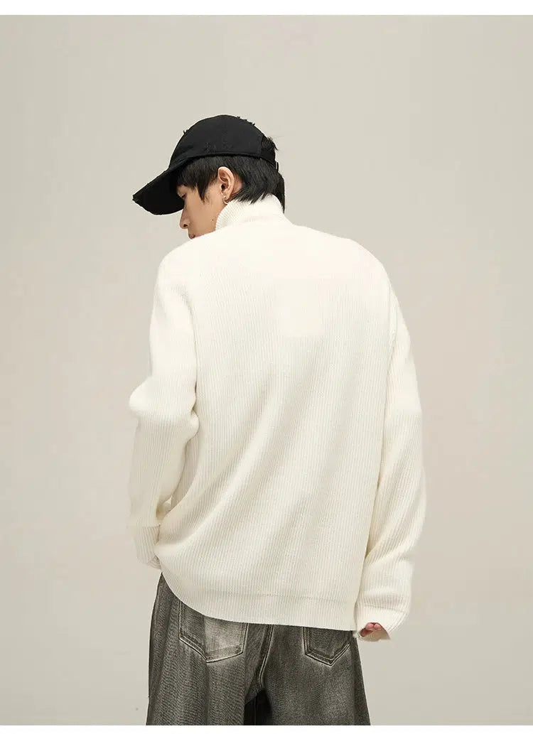 Maxct Solid Color Pleated Turtleneck Sweater
