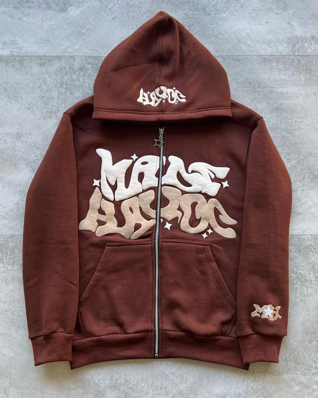 Maxct Y2K Zip Up Hoodie Harajuku Men Letter Graphic Printing Oversized Hoodie Sweatshirt Punk Rock Gothic Clothes Tops Streetwear