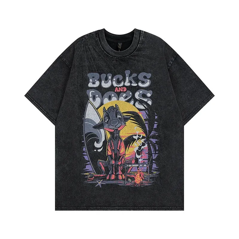 Maxct NWE Men's summer batik old short-sleeved tops retro high street dance skateboard loose casual personality printed shirt T-shirt