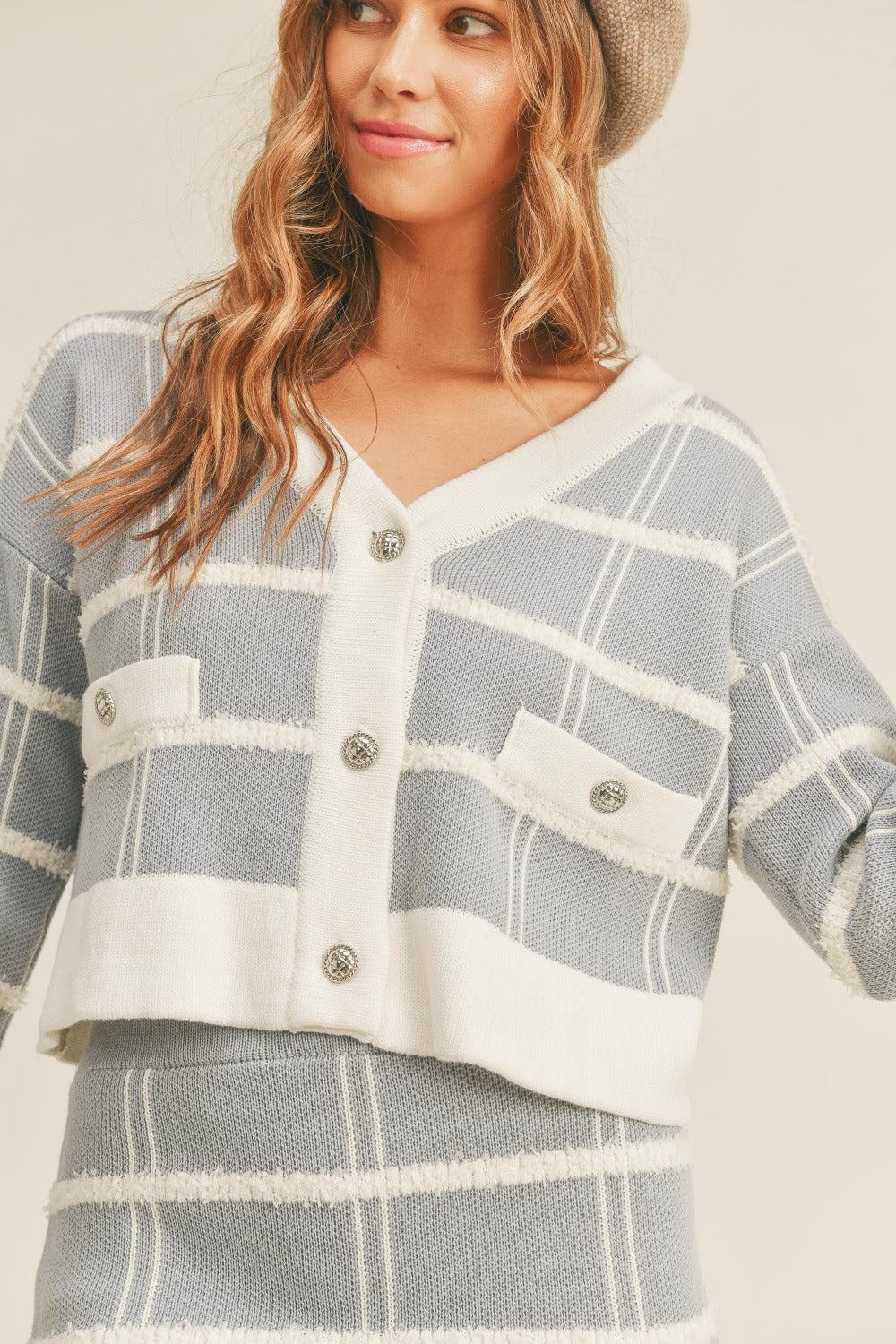 Maxct &MABLE Plaid Button Down Sweater Cardigan and Mini Skirt Set