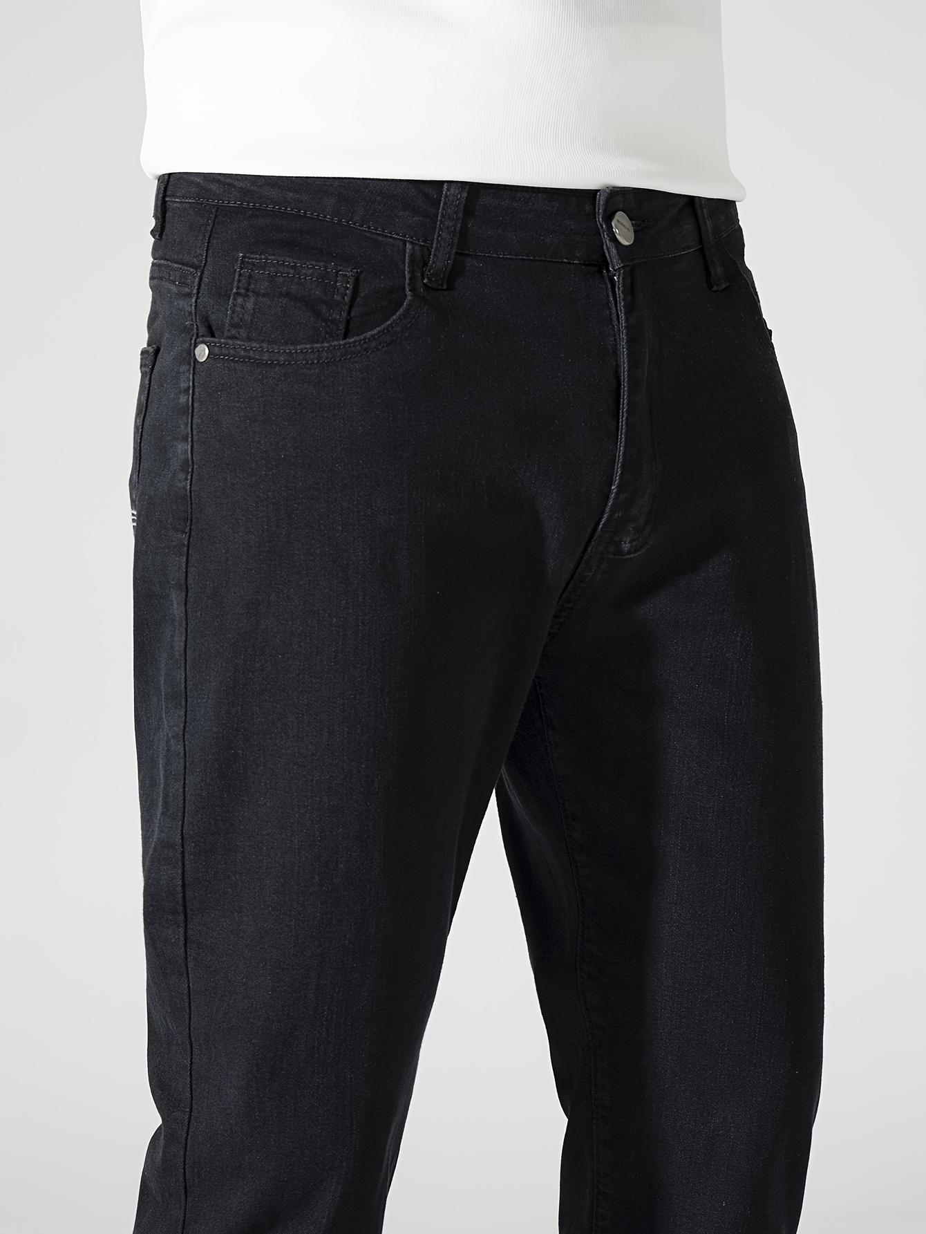 Men's High Stretch Jeans For Business, Slim Fit Denim Pants With Pockets For Spring Fall