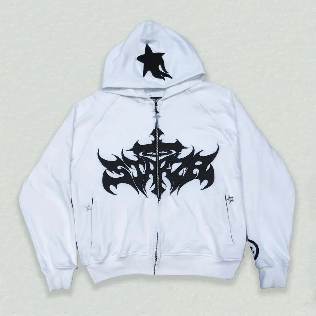 Maxct Y2k Winter Long Sleeved Hoodie Sweatshirt Oversized Winter Clothes Streetwear Y2k Vintage Punk Graffiti Print Top School Ootd
