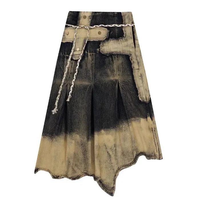 Fairy Grunge Washed Long Denim Skirt Maxct
