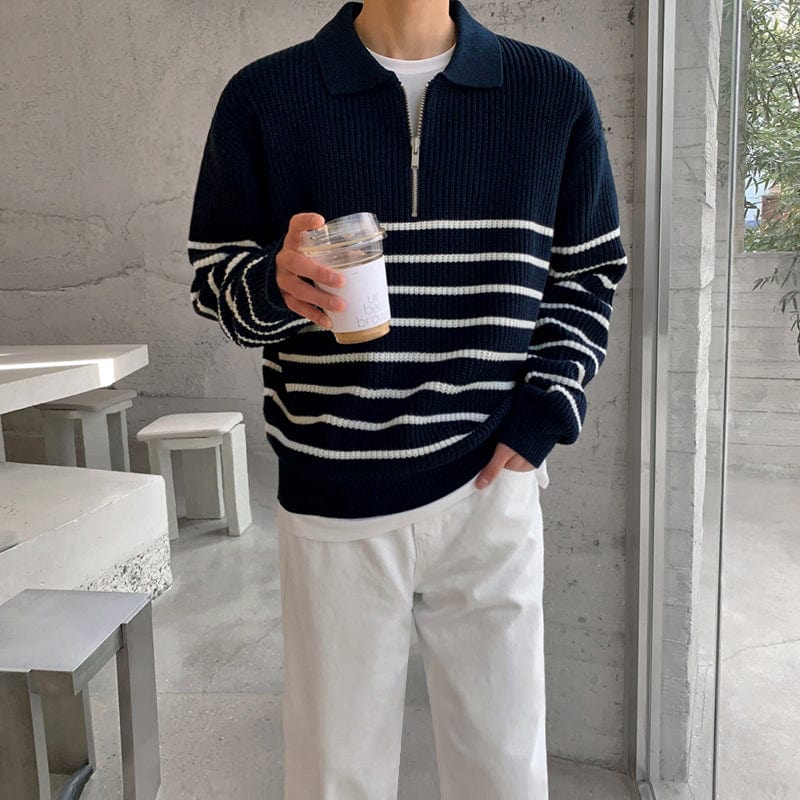 Maxct 5543 Knitted Half Zip-Up Stripe Sweater