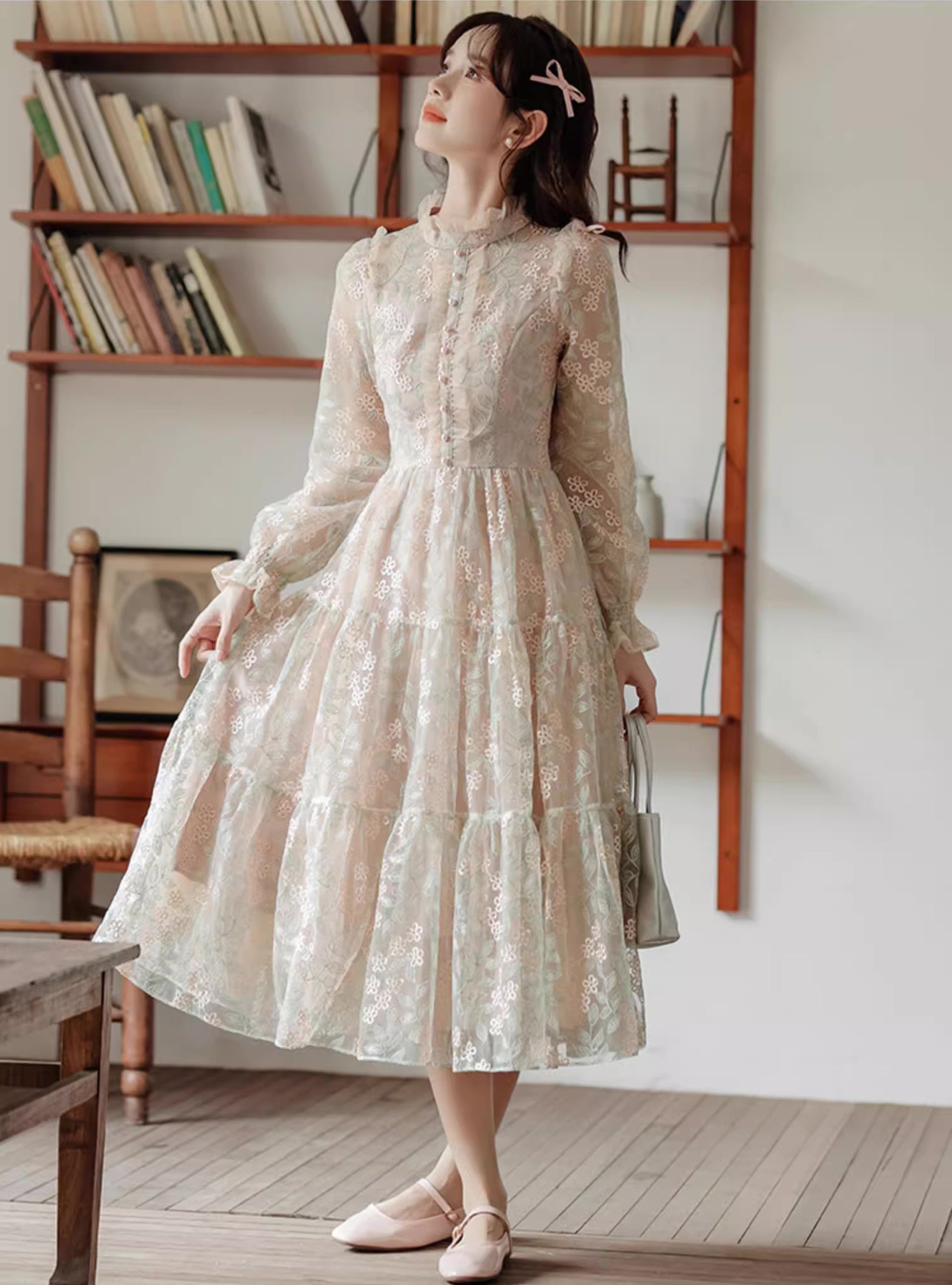 Flower Vines Embroidered Midi Dress Maxct