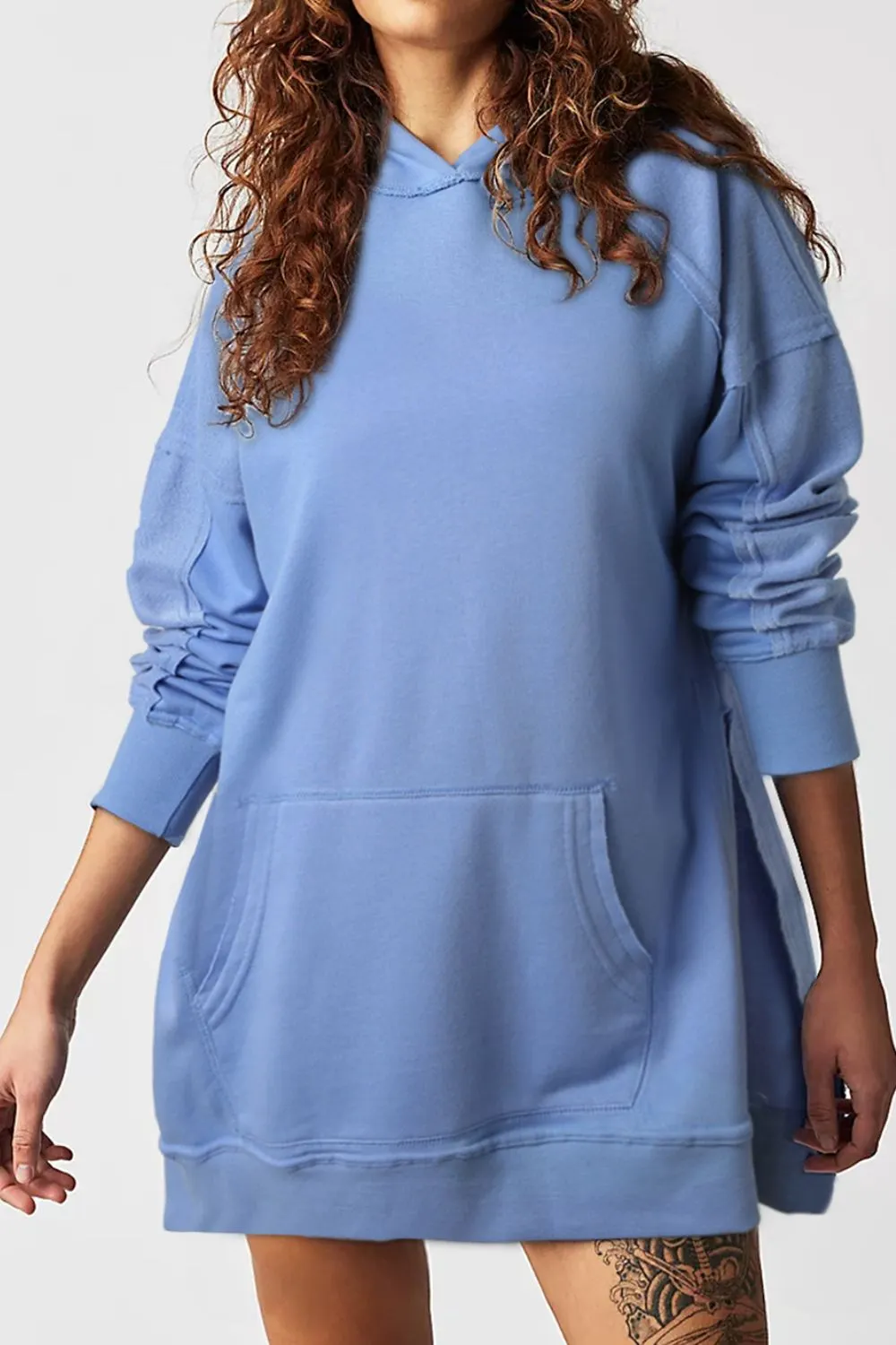 Maxct &Exposed Seam Kangaroo Pocket Long Sleeve Hoodie