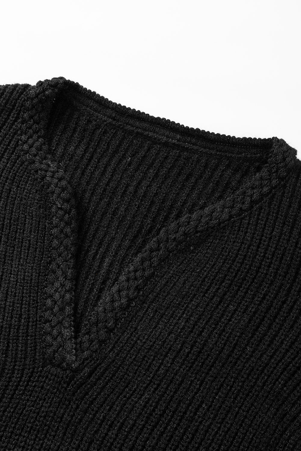 Maxct &Solid Color Notched Long Sleeve Sweater