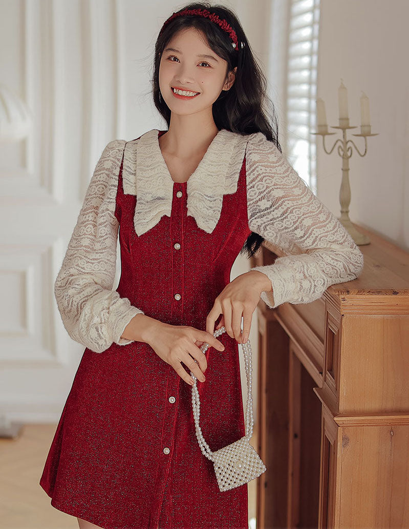 Lace Bow Sweater Dress Maxct