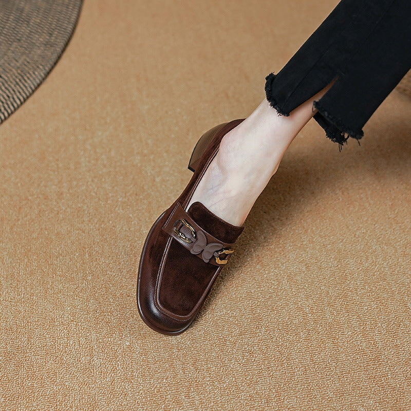 Suede Loafers Block Heel with Butterfly Details Maxct