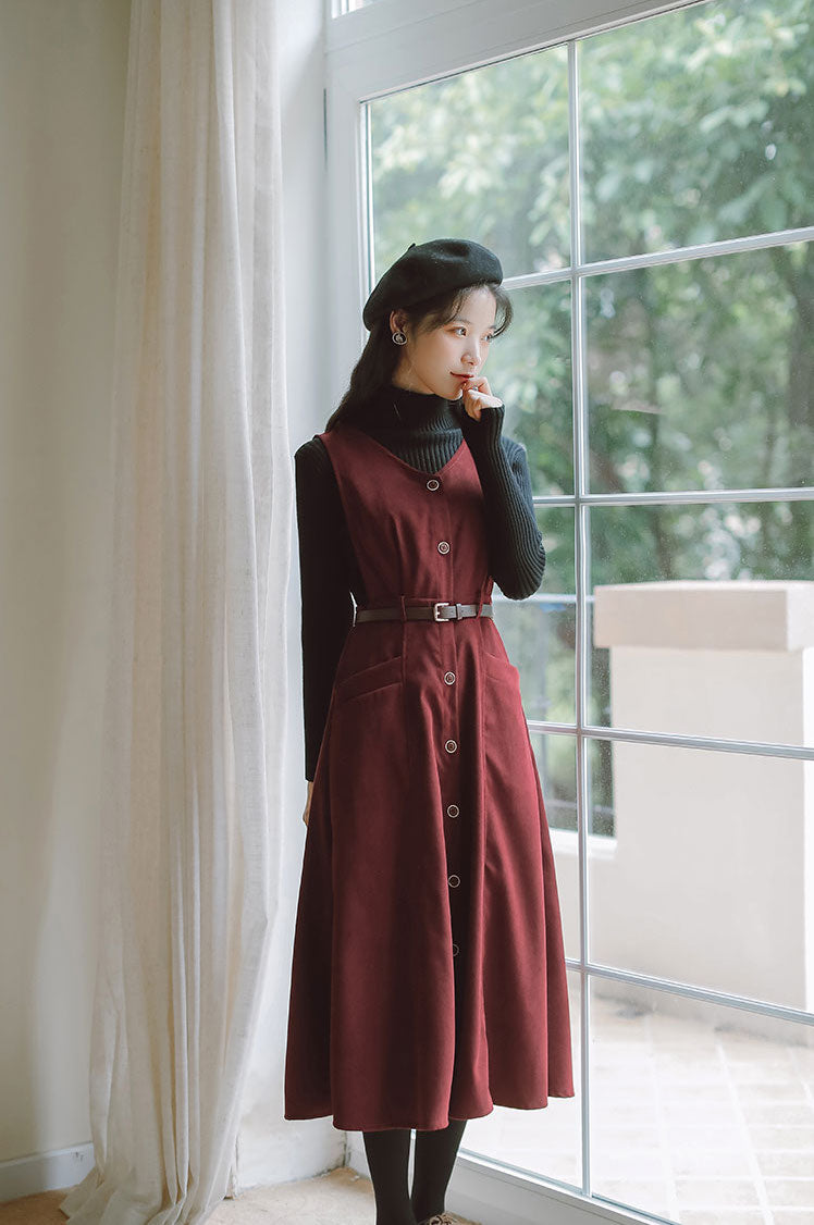 Button Up Suede Pinafore Dress Maxct