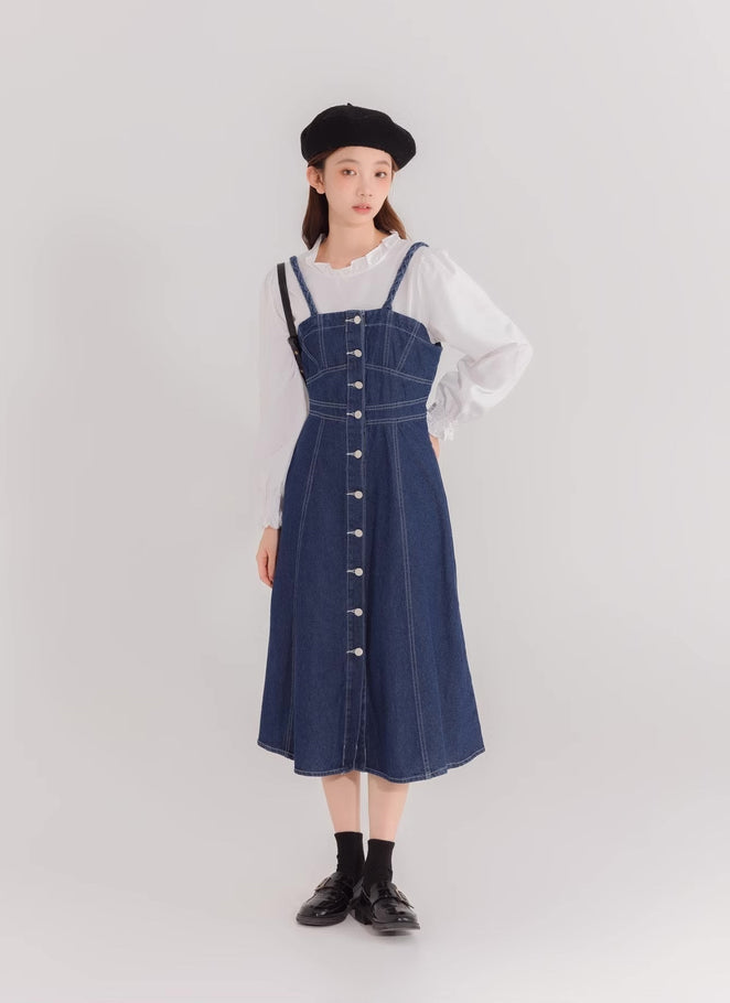 Button Down Denim Cami Midi Dress Maxct
