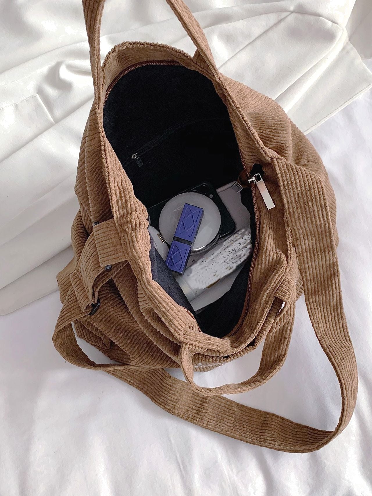 Maxct - Corduroy Letter Graphic Top Handle Bag  - Women Tote Bags