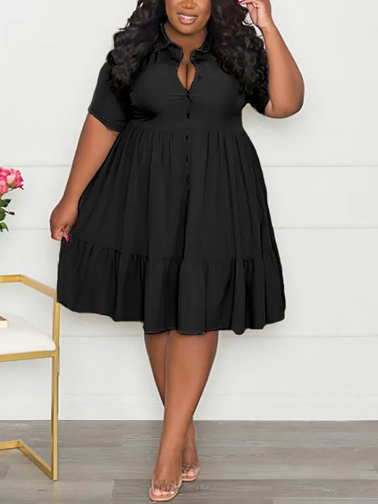 Casual Solid Button Shirt Dresses Maxct