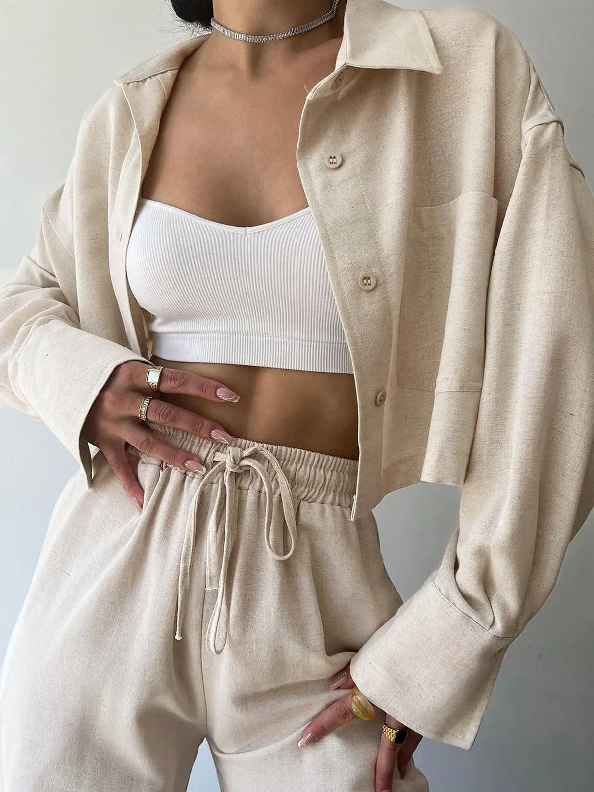 Maxct Collared Drawstring Two Piece Pants Set - Image 3