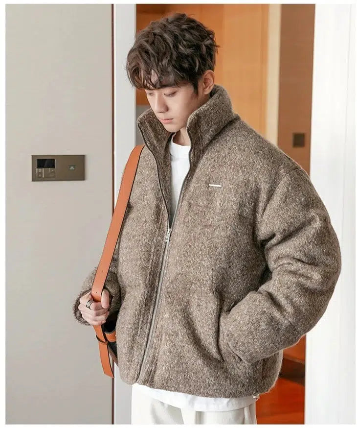 Maxct Thickened Textured Stand Collar Zipper Jacket