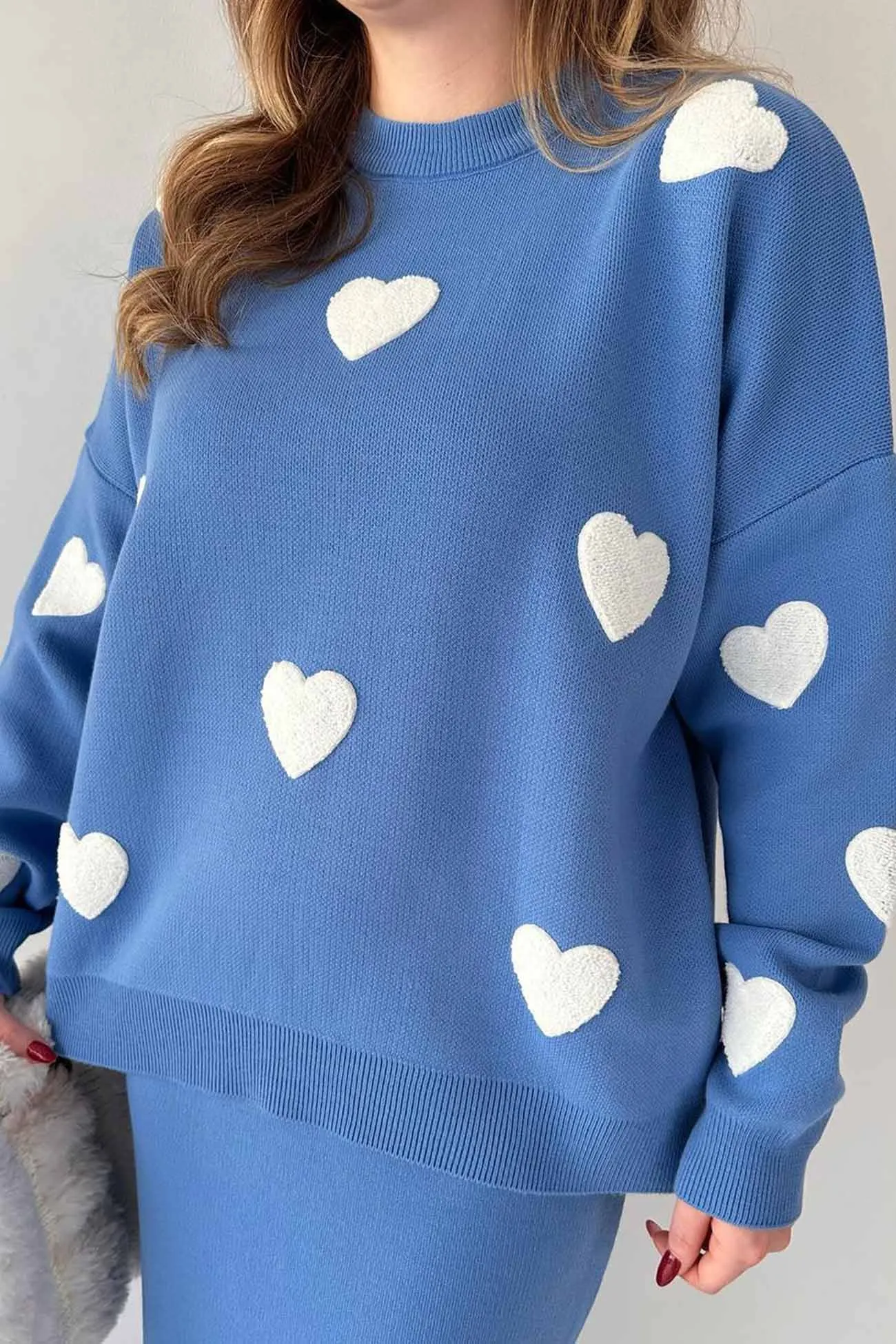 Maxct Heart Graphic Sweater Midi Skirt Knit Suits