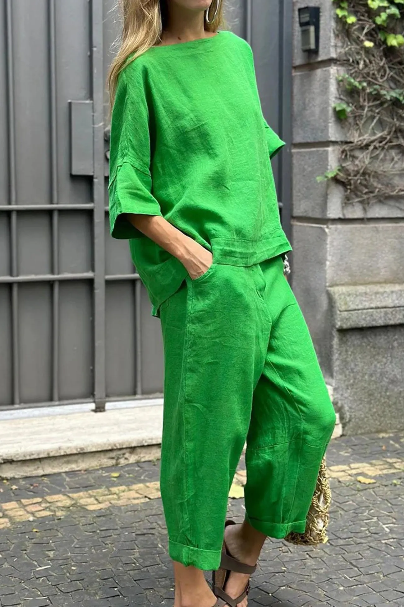 Maxct Linen Crew Neck T-shirt Two-piece Set