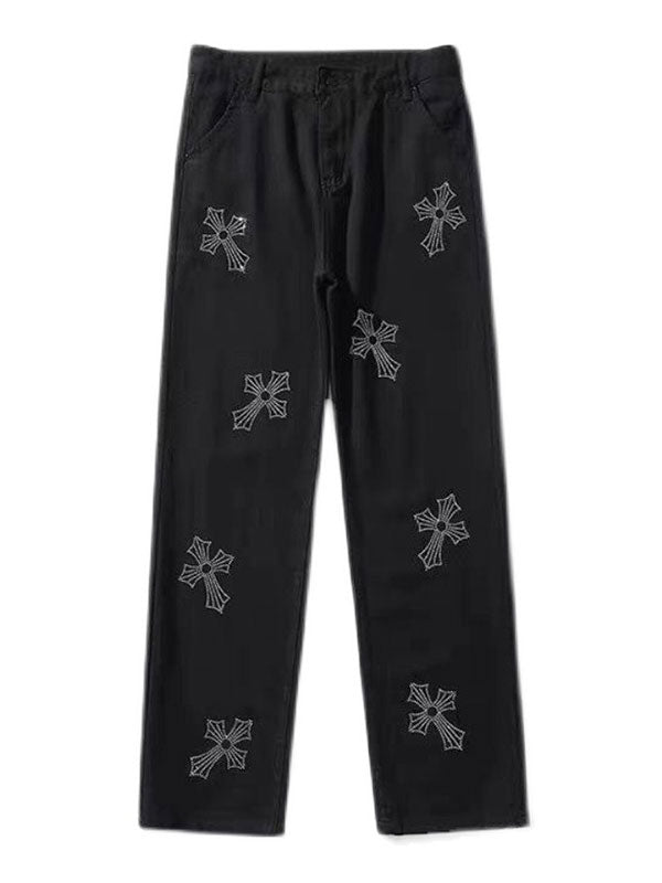 Men's Cross Rhinestone Loose Fit Jeans Maxct