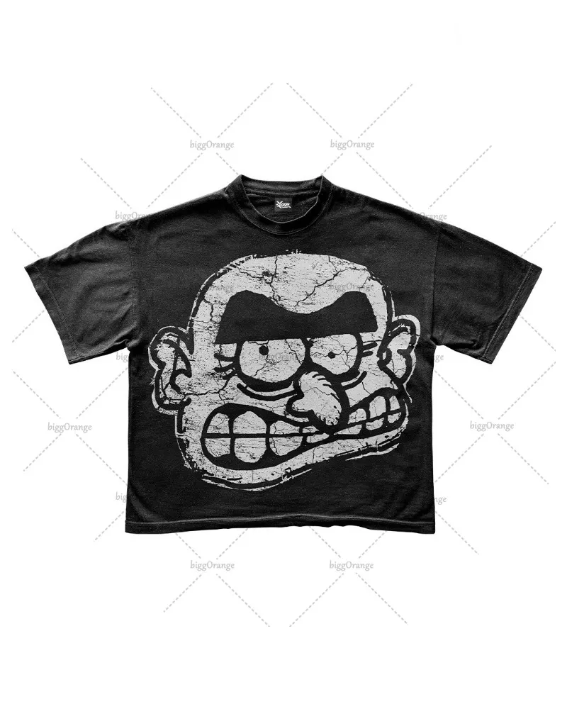 New Gothic American Retro Oversized T-shirt Men Y2k Cartoon Print Short-sleeved Men Spoof Punk Street Casual Loose Top Women