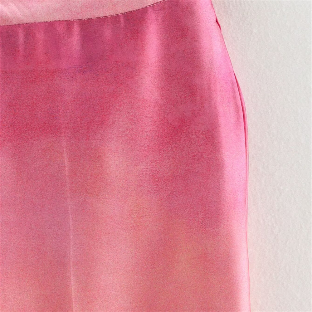 Autumn New Product Women's Fashion Silk Texture Tie Dyeing Printed Shirt High Waist Wide Leg Pants Set