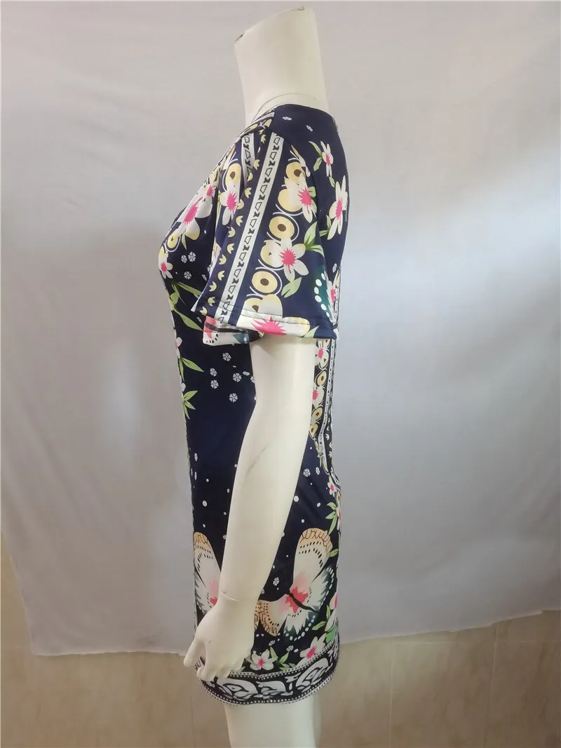 Women's Elegant Dress Vintage Floral Print Ruffles Bodycon Dress for Party Cocktails Casual Mini Dress Vacation Dress