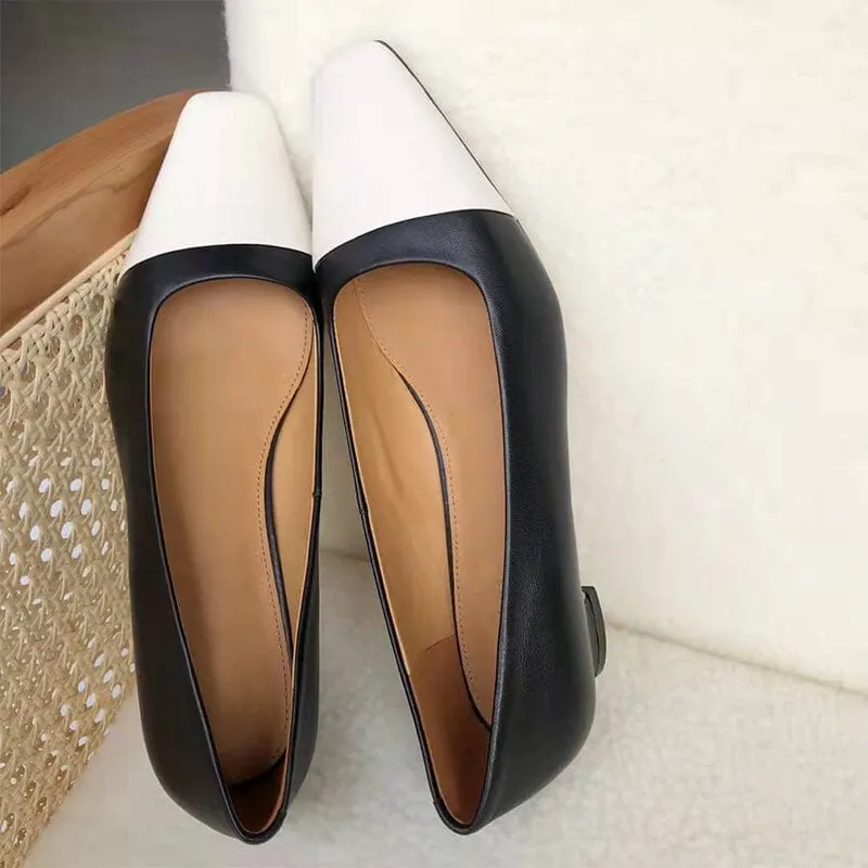 Square Toe Block Heeled Slip-On Pumps Office Shoes Color Blocking Maxct