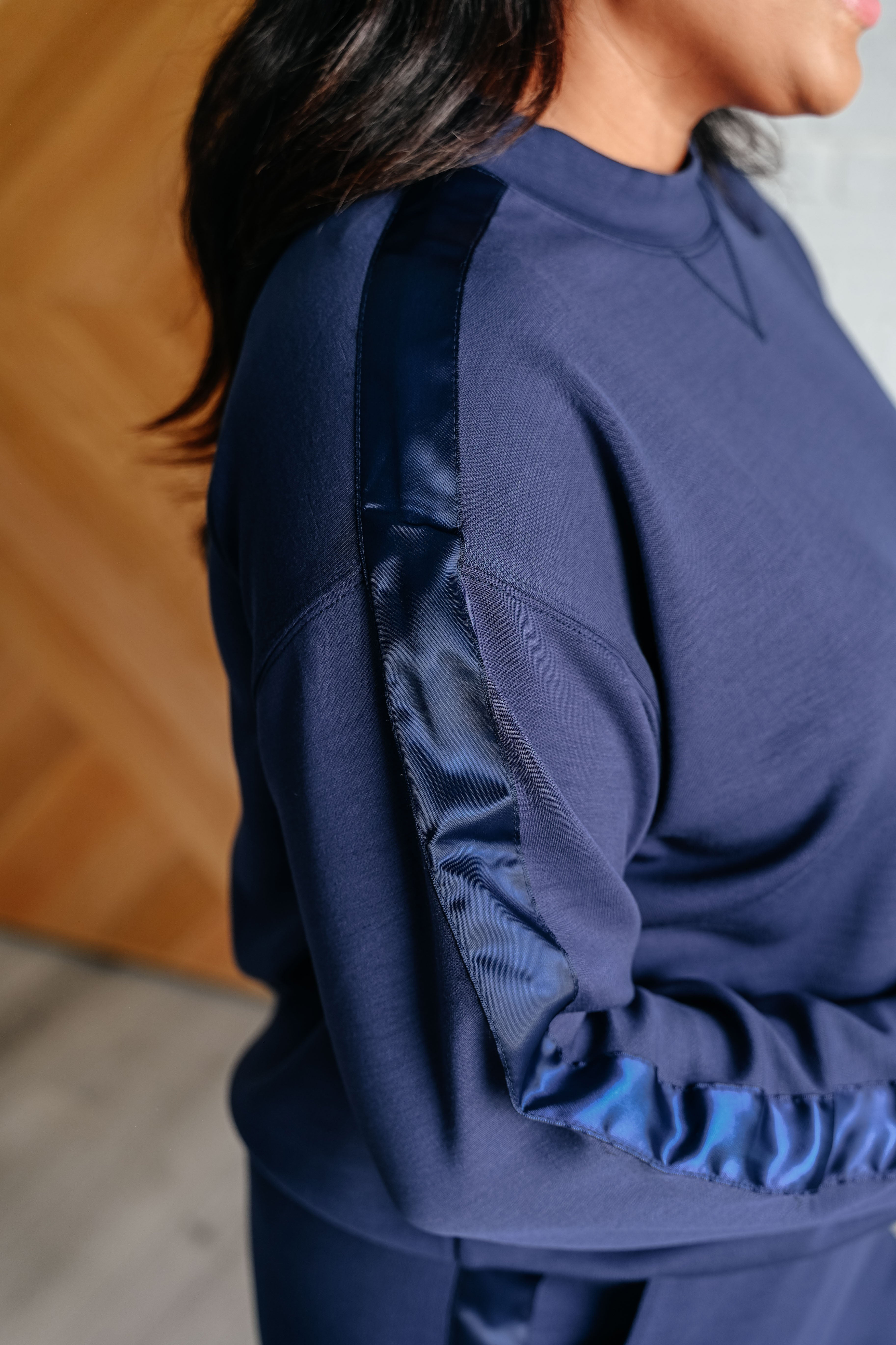 Maxct &Lysa Satin Stripe Pullover in Smoky Navy