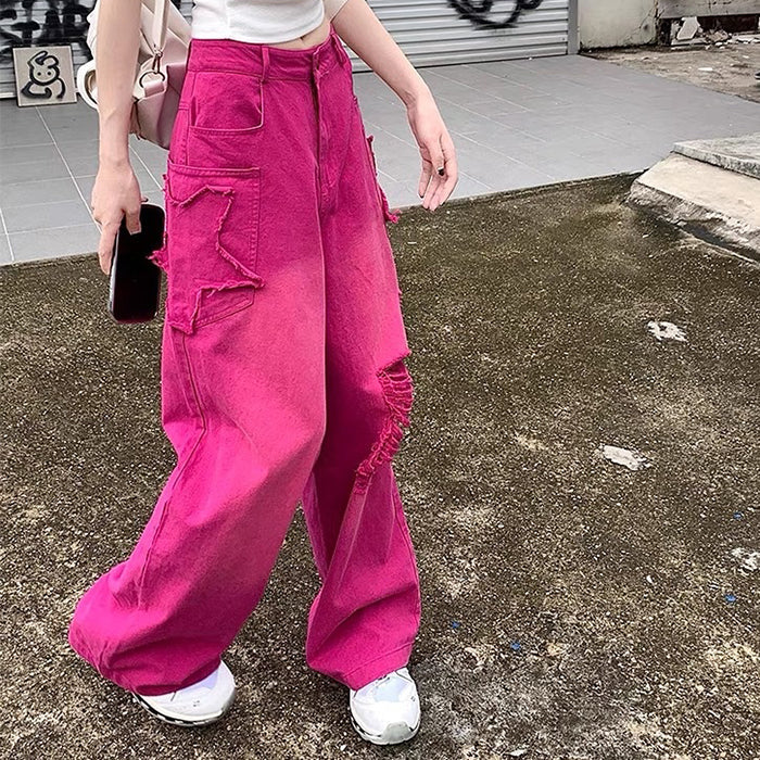 00s Kids Pink Star Ripped Baggy Jeans Maxct