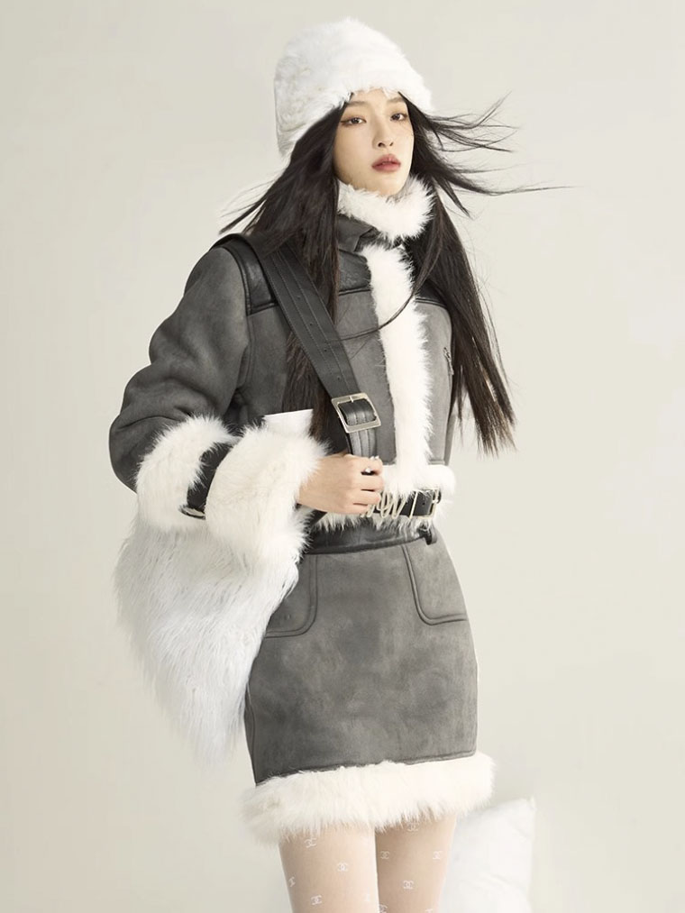 Maxct Artificial Leather Jacket Women Lapel Winter Coat Vintage Female Fleece Warm Thick Chic Tops