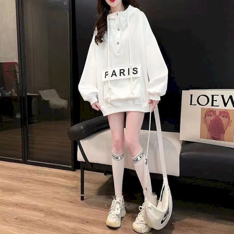 Women Spring-Autumn Thin Paris Hoodie Pullover Maxct