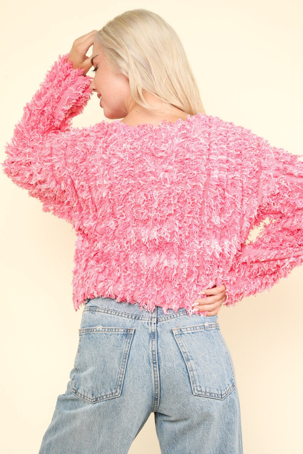 Maxct &VERY J Shaggy Yarn Knit Zip Up Jacket
