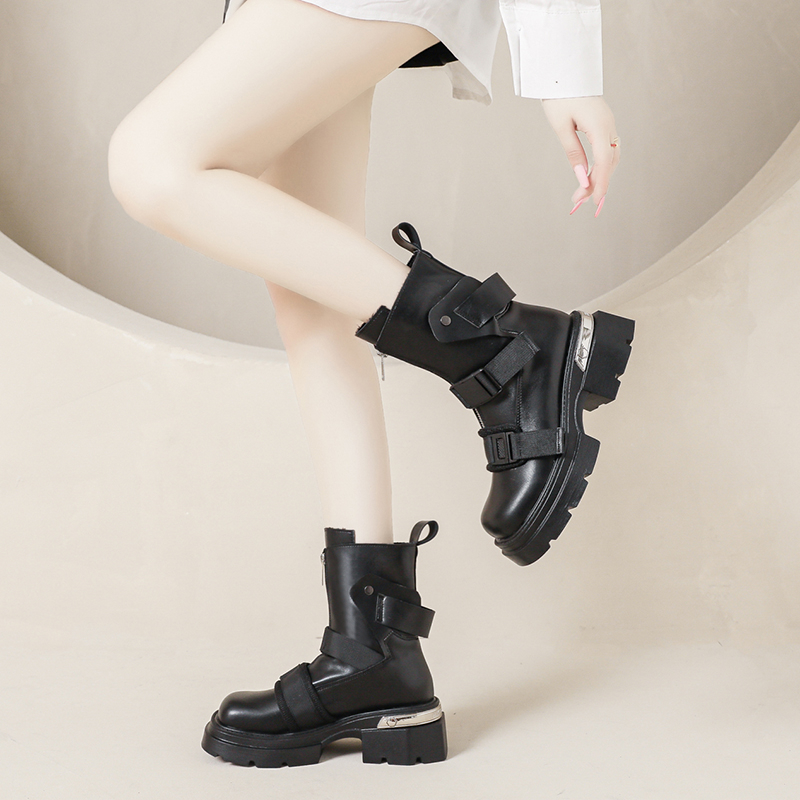 Chunky Platform Designer Ankle Boots â€Trendy Belt Buckle Accent - true deals club