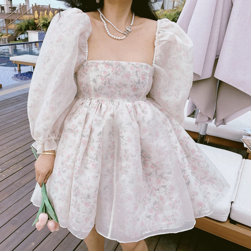Rose Tea Reversible Mini Puff Dress Maxct