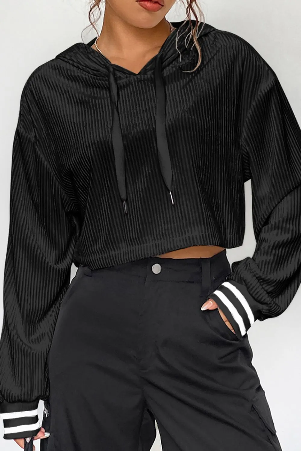 Maxct &Drawstring Drop Shoulder Long Sleeve Hoodie