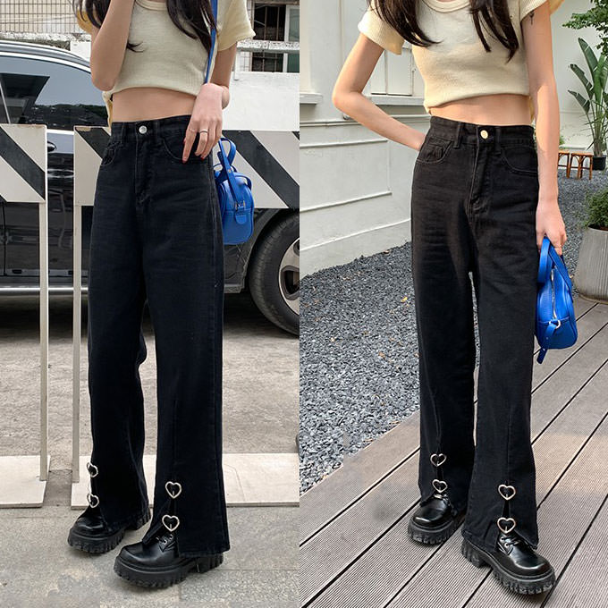 Grunge Aesthetic Flare Slit Jeans Maxct