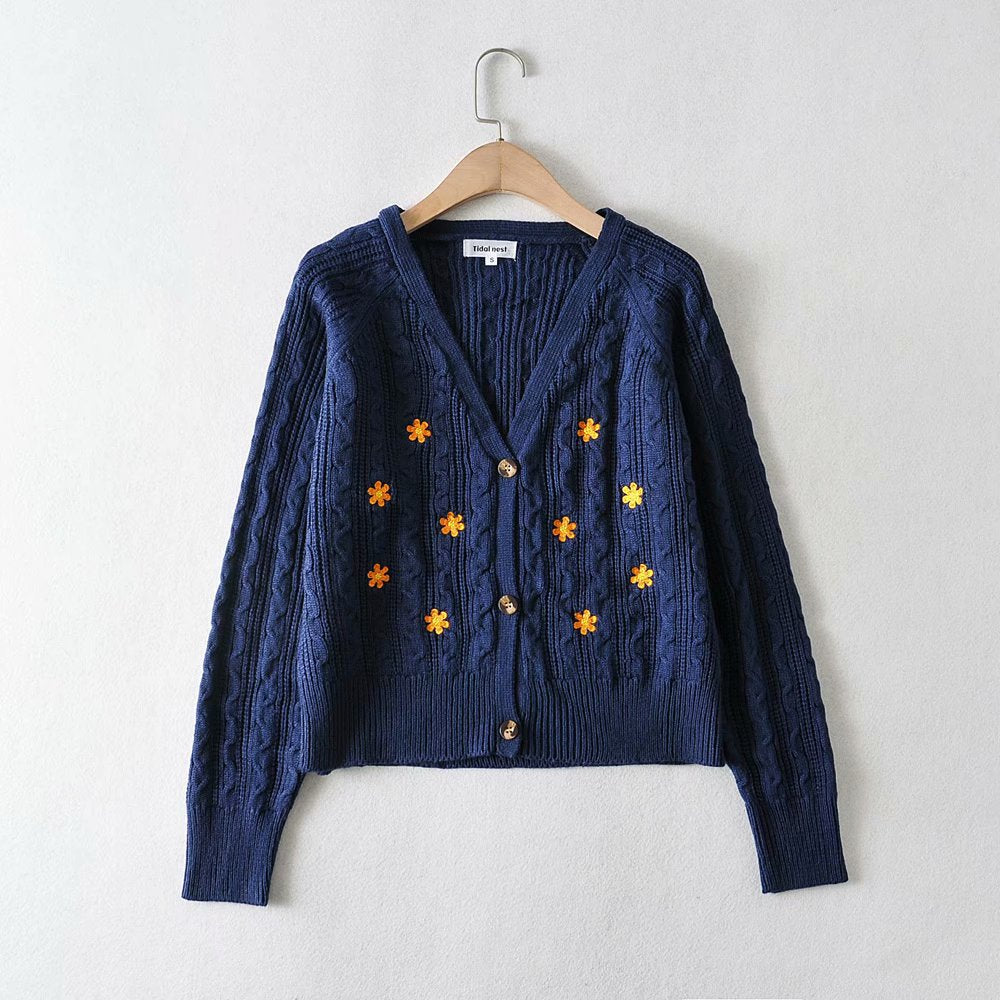 Maxct Retro Embroidery Flowers Cardigan