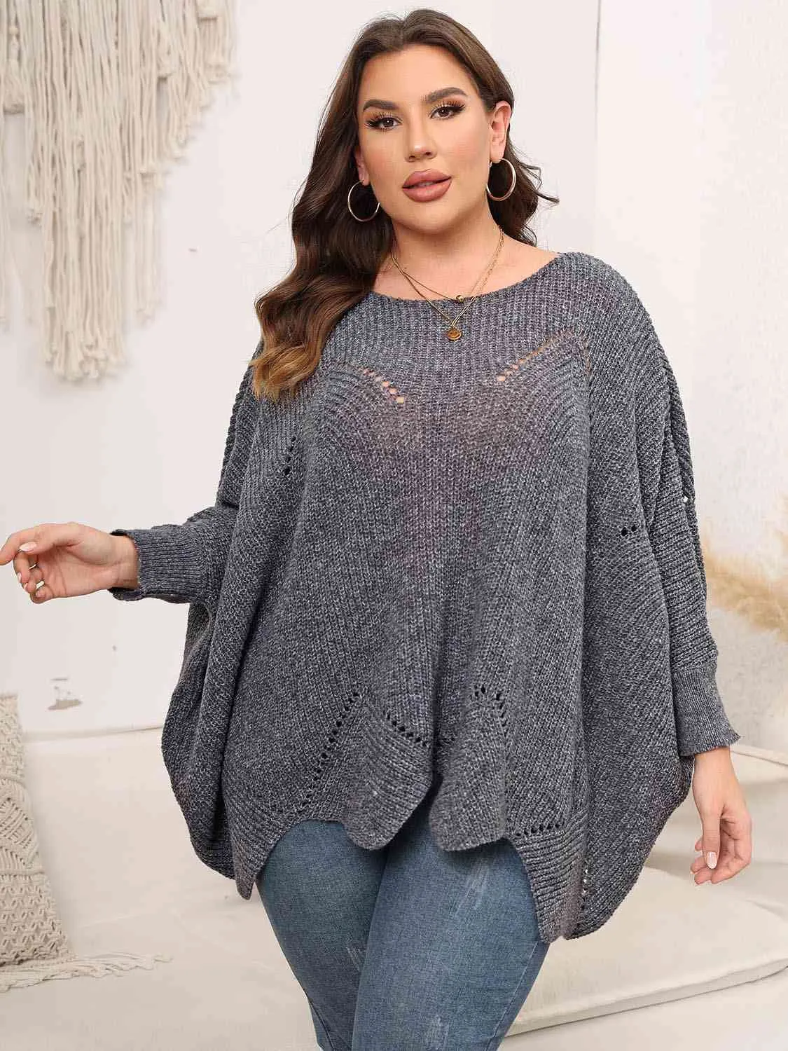 Maxct &Plus Size Round Neck Batwing Sleeve Sweater