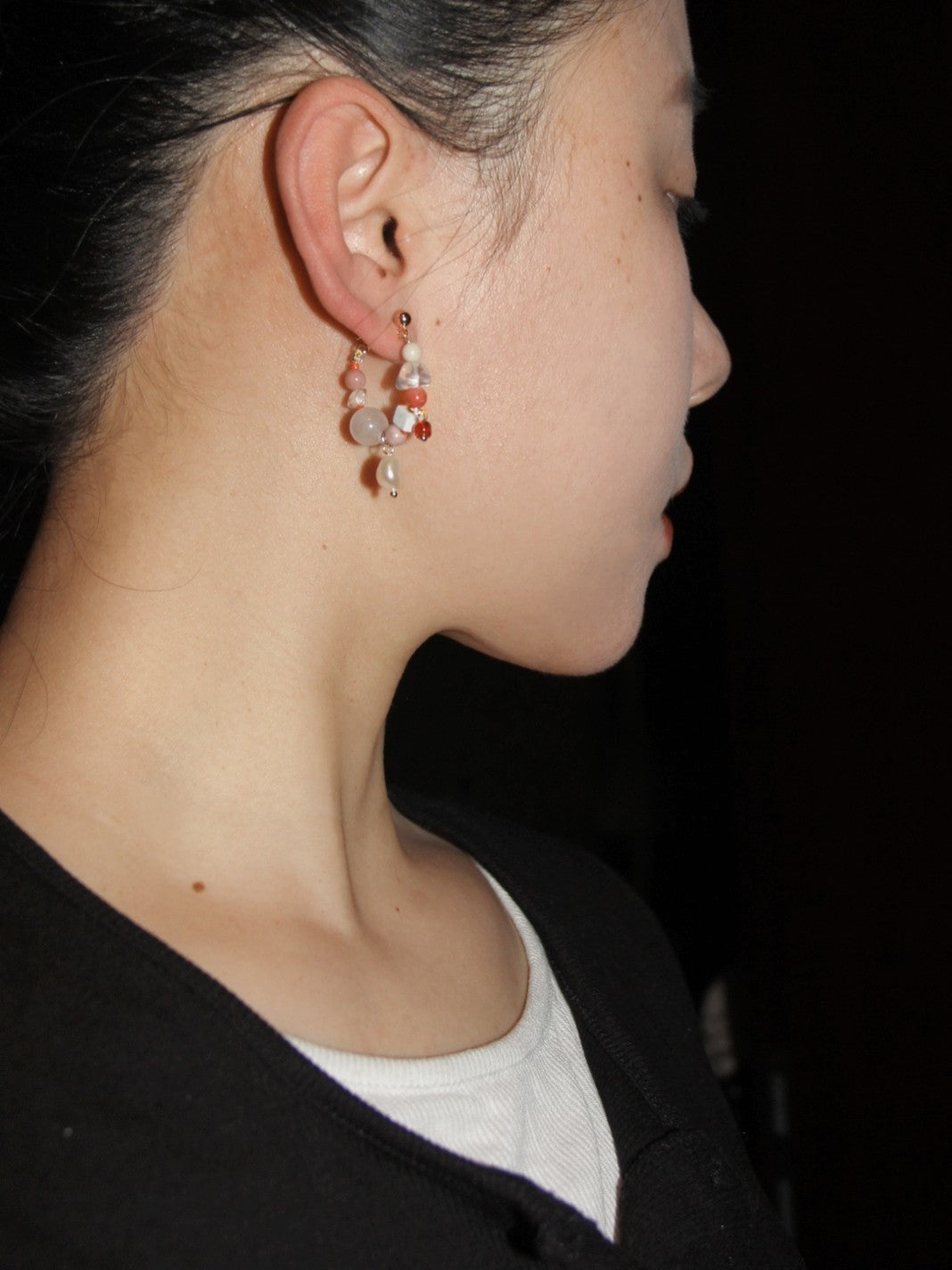 「Chinoiserie」Natural Jade Pink Ballet Girl Asymmetrical Earrings