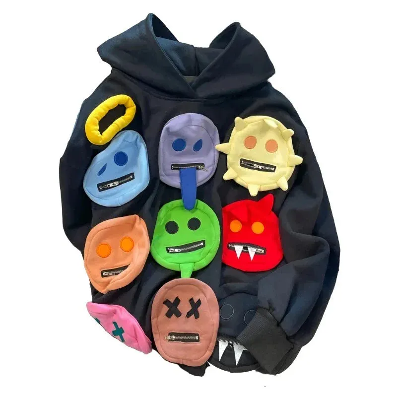American Retro Smiley Hoodie Y2k E-Girl for Women Maxct