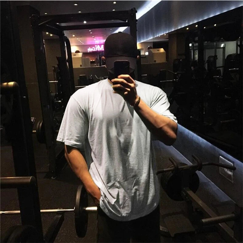 Maxct Plain Gym Clothing Fitness Mens Oversized T Shirt Outdoor Hip Hop Streetwear Loose Half Sleeve T-shirt Bodybuilding Tee Shirt