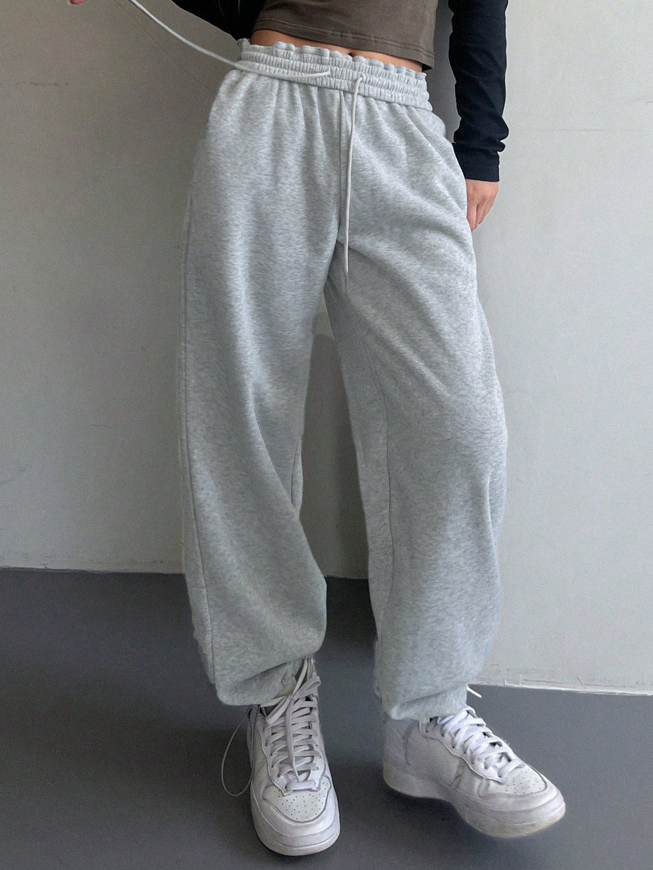 Maxct Solid Elastic Waist Slant Pocket Sweatpants