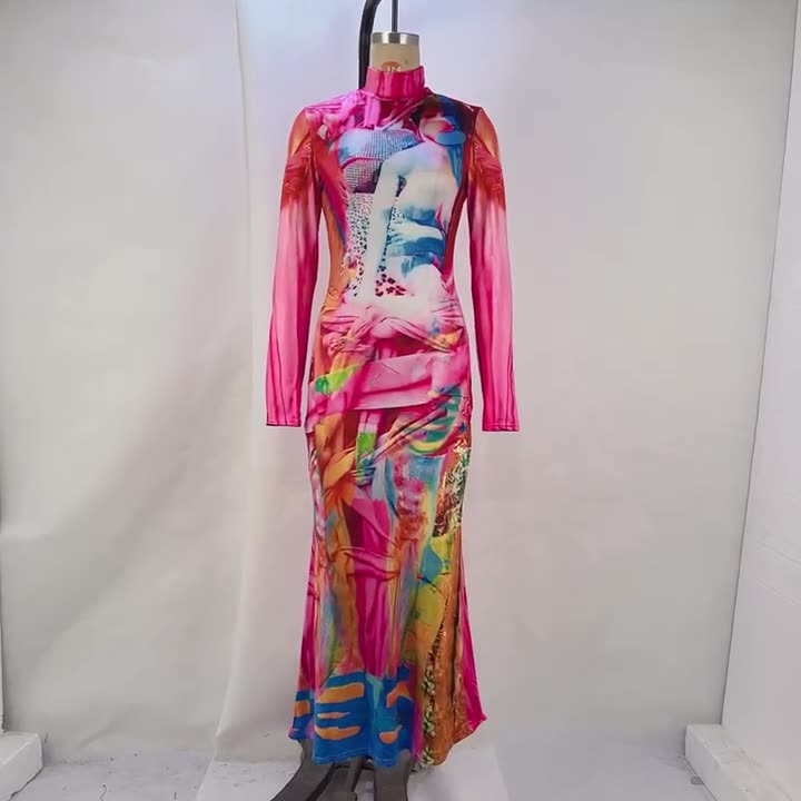 Graffiti Print Bodycon Maxi Dress Maxct