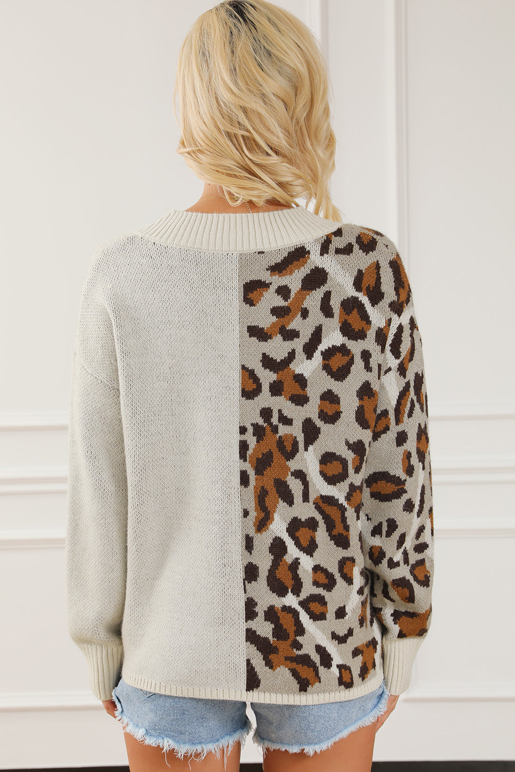 Maxct &Leopard V Neck Drop Shoulder Sweater