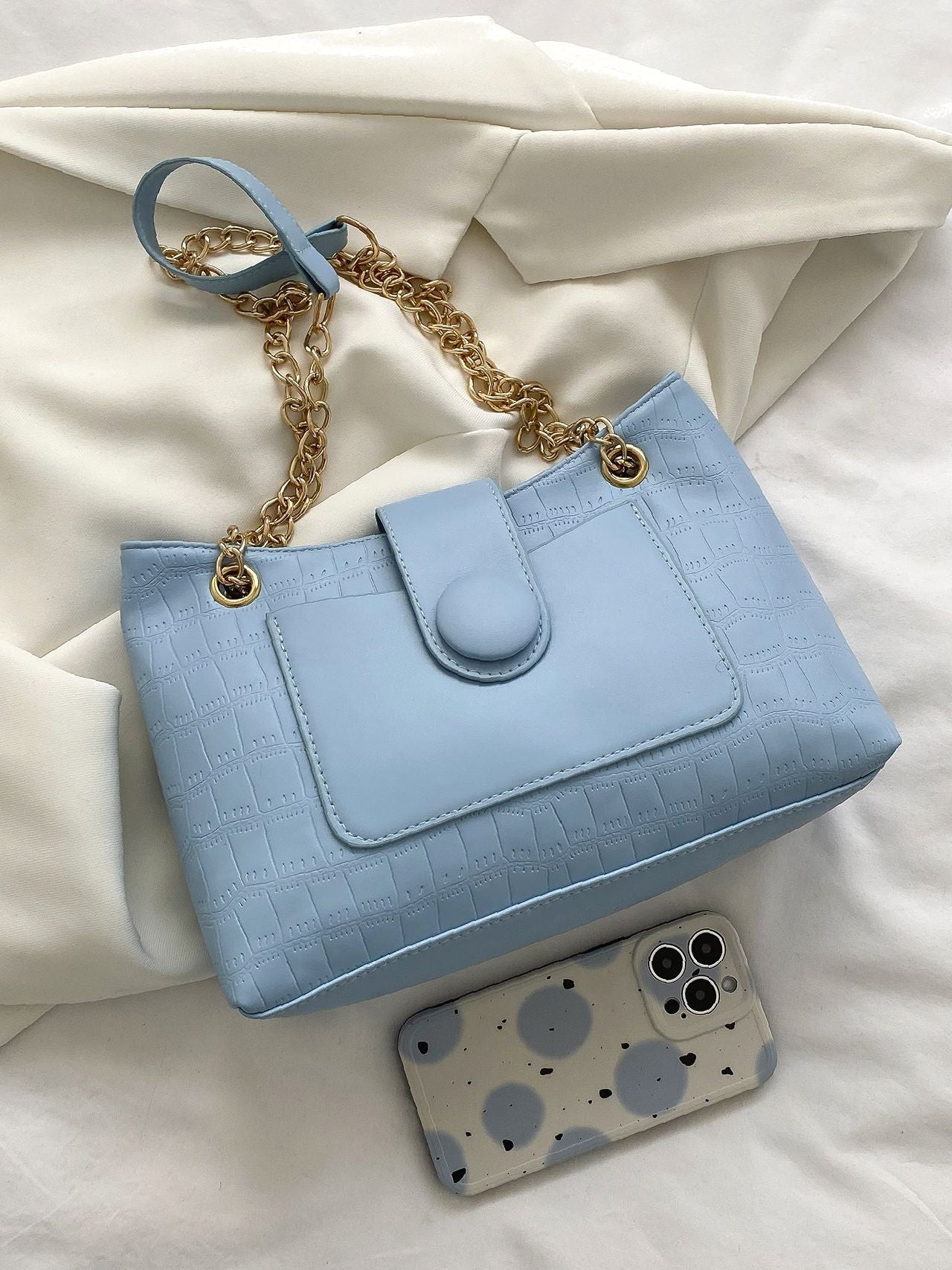Maxct - Crocodile Embossed Snap Button Tote Bag  - Women Tote Bags