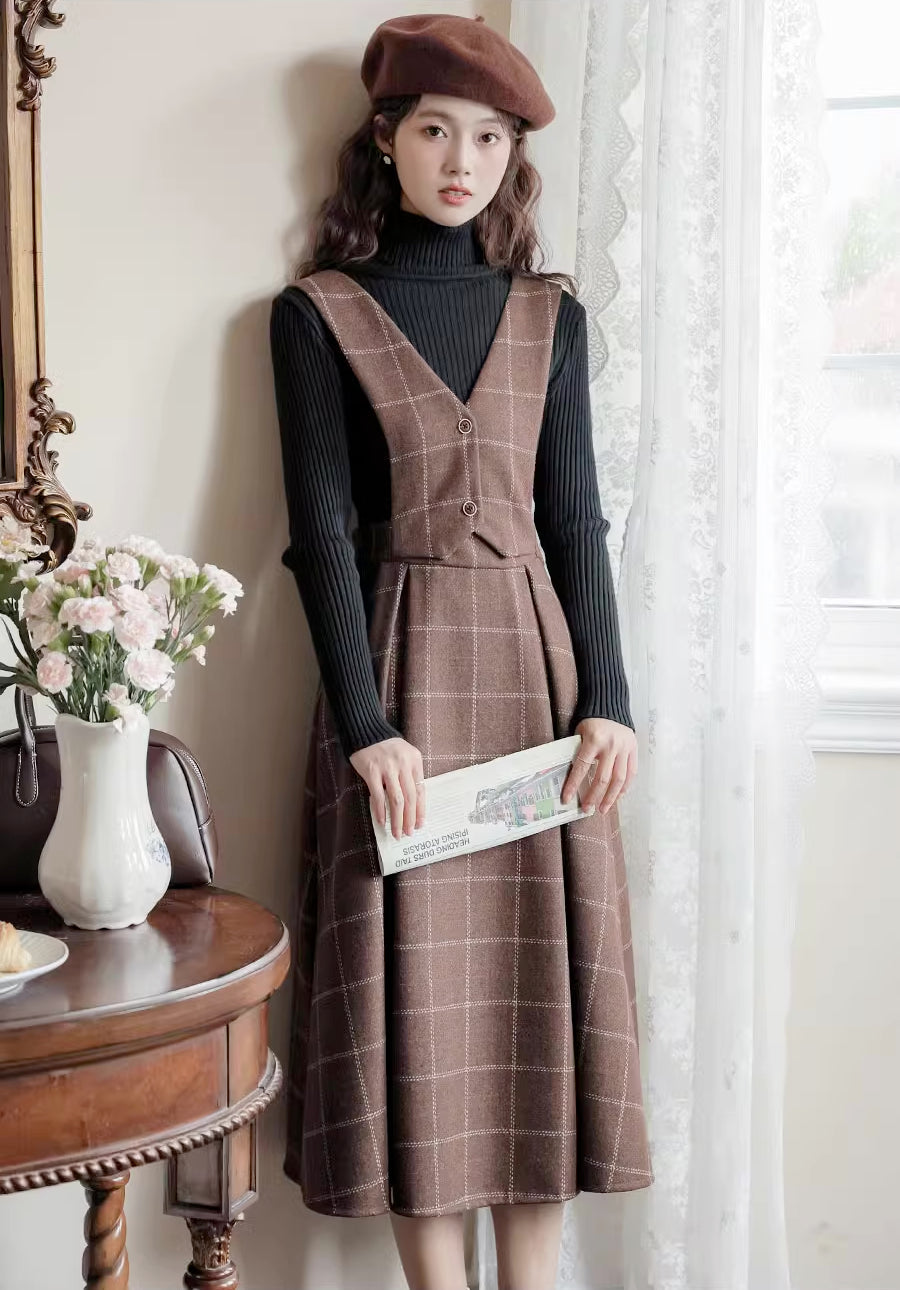 Plaid Vest Pinafore Dress Maxct