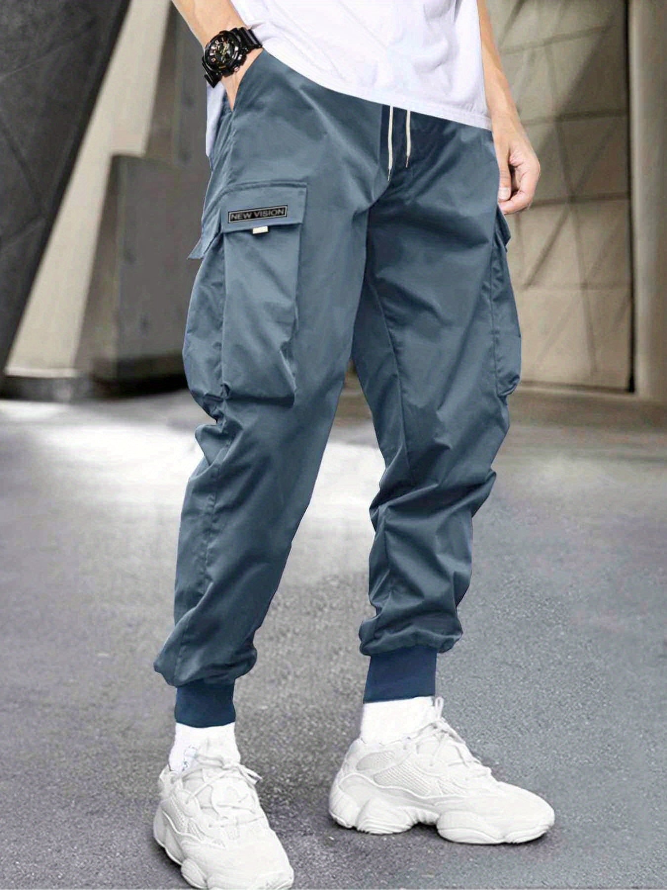 Maxct Men's Stylish Letter Graphic Cargo Pants with Flap Pockets - Drawstring Waist for Comfort