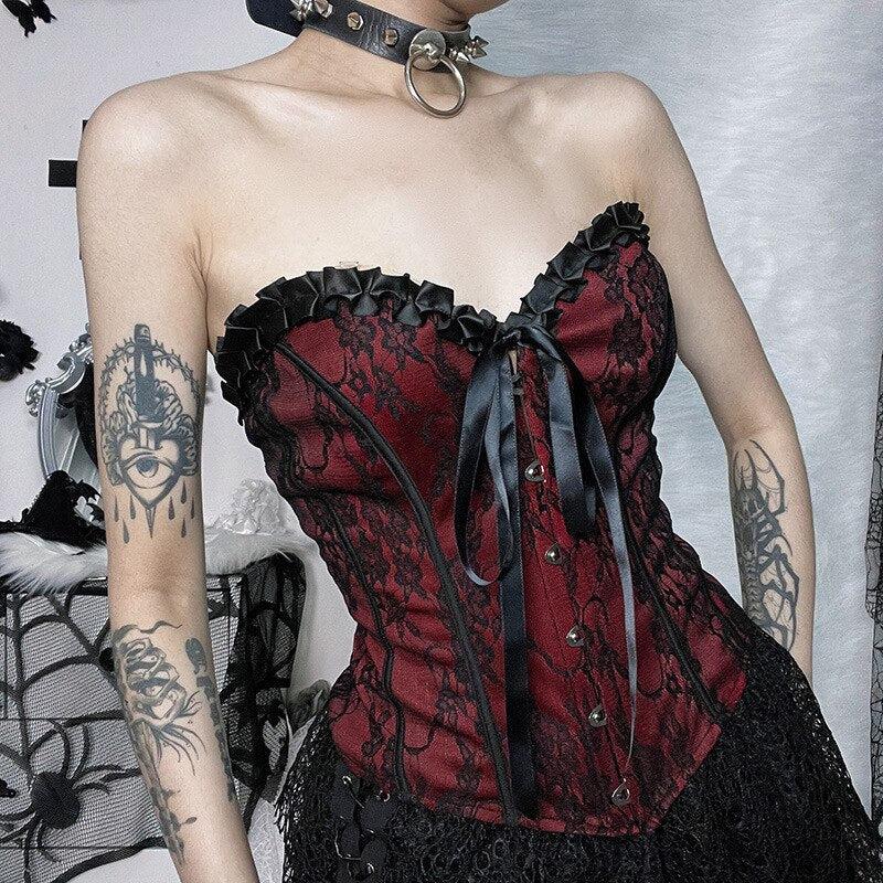 Maxct &Victorian Goth Ribbon Detailed Corset Top